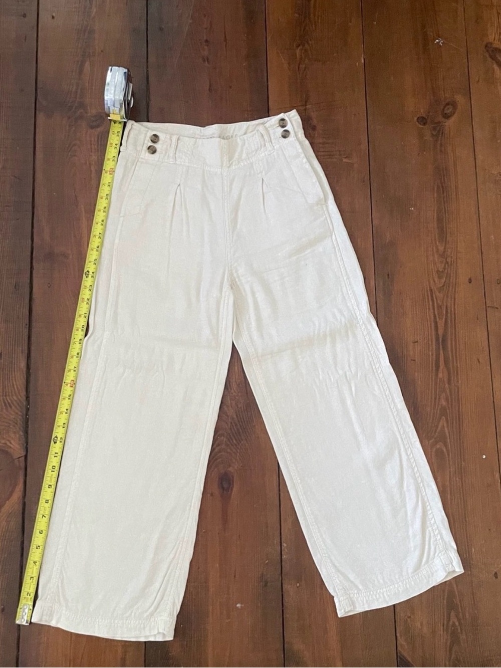 American Eagle Outfitters Cream Wide-Leg Cropped Pants